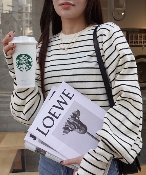 CORNERS（コーナーズ）の「サムホール付きニットプルオーバー（ニット/セーター・レディース・アイボリー/ブラック/ブルー/レッド/ホワイト×ブラック・FREE）」の18枚目の写真