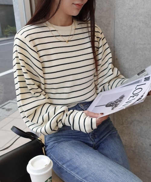 CORNERS（コーナーズ）の「サムホール付きニットプルオーバー（ニット/セーター・レディース・アイボリー/ブラック/ブルー/レッド/ホワイト×ブラック・FREE）」の20枚目の写真