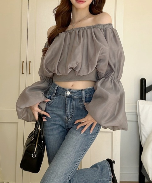 Ada.(エイダ)の「シフォン ふんわり オフショル クロップド トップス(シャツ/ブラウス・レディース・ホワイト/ベージュ/ブラック/ネイビー/グレー/イエロー・M)」の9枚目の写真