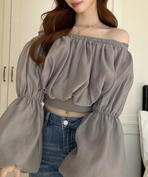 Ada.(エイダ)の「シフォン ふんわり オフショル クロップド トップス(シャツ/ブラウス・レディース・ホワイト/ベージュ/ブラック/ネイビー/グレー/イエロー・M)」の7枚目の写真