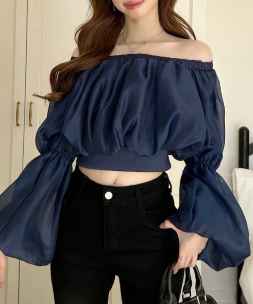 Ada.(エイダ)の「シフォン ふんわり オフショル クロップド トップス(シャツ/ブラウス・レディース・ホワイト/ベージュ/ブラック/ネイビー/グレー/イエロー・M)」の12枚目の写真