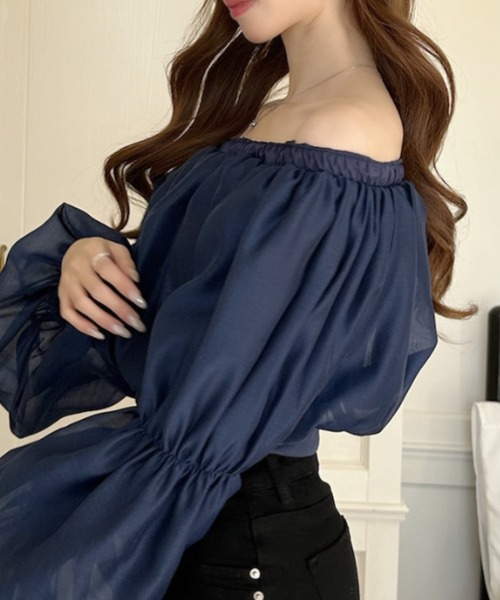 Ada.(エイダ)の「シフォン ふんわり オフショル クロップド トップス(シャツ/ブラウス・レディース・ホワイト/ベージュ/ブラック/ネイビー/グレー/イエロー・M)」の13枚目の写真
