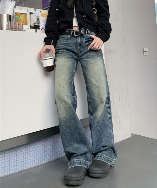 by muni:r(バイ ムニール)の「ビンテージカットワイドデニムパンツ(デニムパンツ・レディース・ブルー・SMALL/MEDIUM)」の4枚目の写真