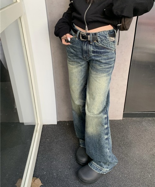 by muni:r(バイ ムニール)の「ビンテージカットワイドデニムパンツ(デニムパンツ・レディース・ブルー・SMALL/MEDIUM)」の6枚目の写真