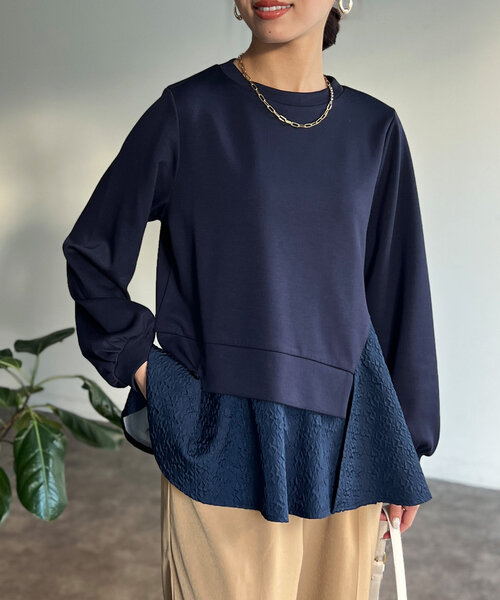 Chez toi(シェトワ)の「異素材ペプラムプルオーバー(Tシャツ/カットソー・レディース・グレー/ネイビー/ベージュ・FREE)」の2枚目の写真