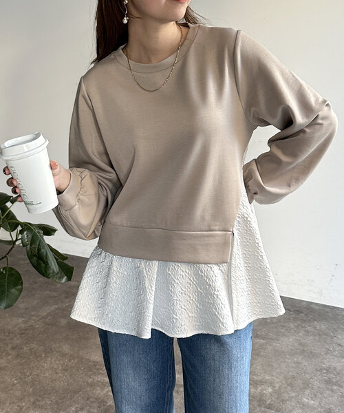 Chez toi(シェトワ)の「異素材ペプラムプルオーバー(Tシャツ/カットソー・レディース・グレー/ネイビー/ベージュ・FREE)」の21枚目の写真