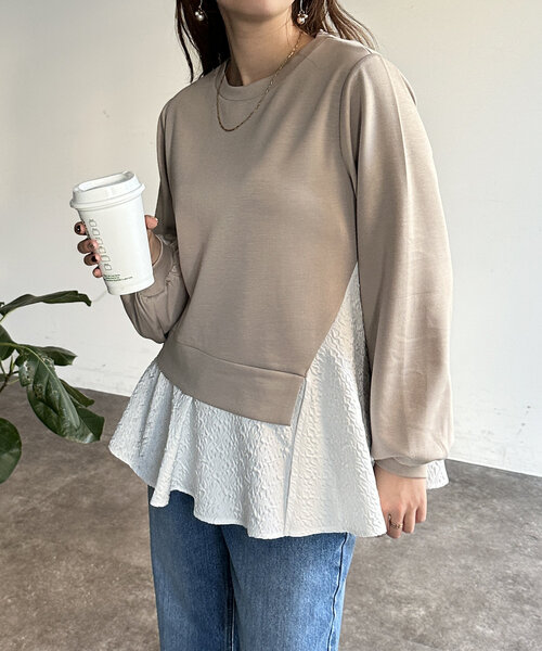 Chez toi(シェトワ)の「異素材ペプラムプルオーバー(Tシャツ/カットソー・レディース・グレー/ネイビー/ベージュ・FREE)」の19枚目の写真
