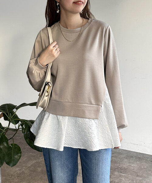 Chez toi(シェトワ)の「異素材ペプラムプルオーバー(Tシャツ/カットソー・レディース・グレー/ネイビー/ベージュ・FREE)」の18枚目の写真
