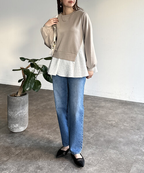 Chez toi(シェトワ)の「異素材ペプラムプルオーバー(Tシャツ/カットソー・レディース・グレー/ネイビー/ベージュ・FREE)」の14枚目の写真