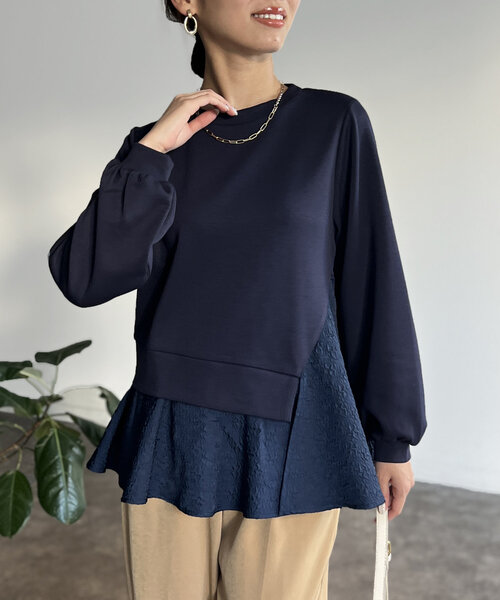 Chez toi(シェトワ)の「異素材ペプラムプルオーバー(Tシャツ/カットソー・レディース・グレー/ネイビー/ベージュ・FREE)」の10枚目の写真