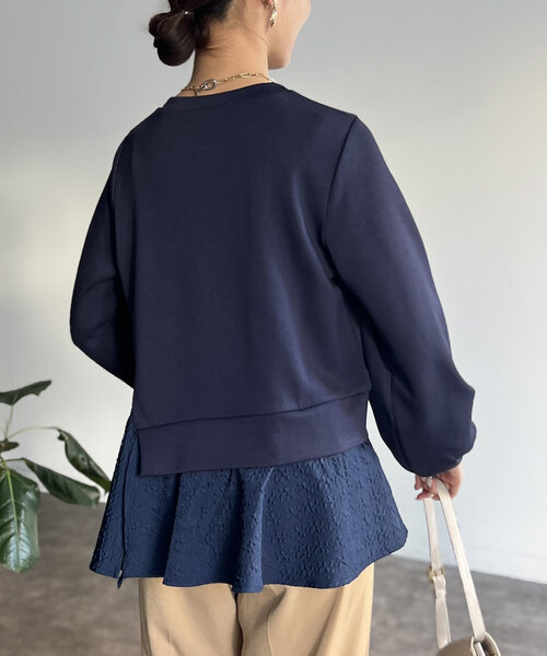 Chez toi(シェトワ)の「異素材ペプラムプルオーバー(Tシャツ/カットソー・レディース・グレー/ネイビー/ベージュ・FREE)」の7枚目の写真