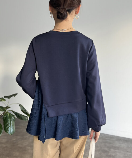 Chez toi(シェトワ)の「異素材ペプラムプルオーバー(Tシャツ/カットソー・レディース・グレー/ネイビー/ベージュ・FREE)」の6枚目の写真