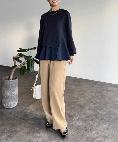 Chez toi(シェトワ)の「異素材ペプラムプルオーバー(Tシャツ/カットソー・レディース・グレー/ネイビー/ベージュ・FREE)」の5枚目の写真