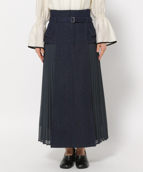 mysty woman(ミスティウーマン)の「異素材プリーツレイヤースカート 320386(スカート・レディース・ブラック/ネイビー・FREE)」の6枚目の写真