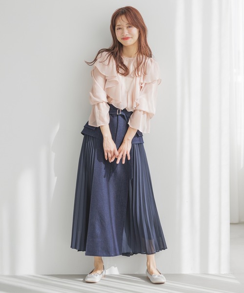 mysty woman(ミスティウーマン)の「異素材プリーツレイヤースカート 320386(スカート・レディース・ブラック/ネイビー・FREE)」の17枚目の写真