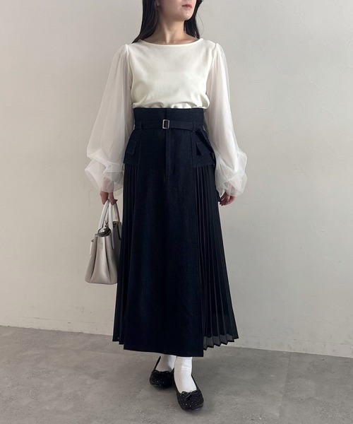 mysty woman(ミスティウーマン)の「異素材プリーツレイヤースカート 320386(スカート・レディース・ブラック/ネイビー・FREE)」の18枚目の写真