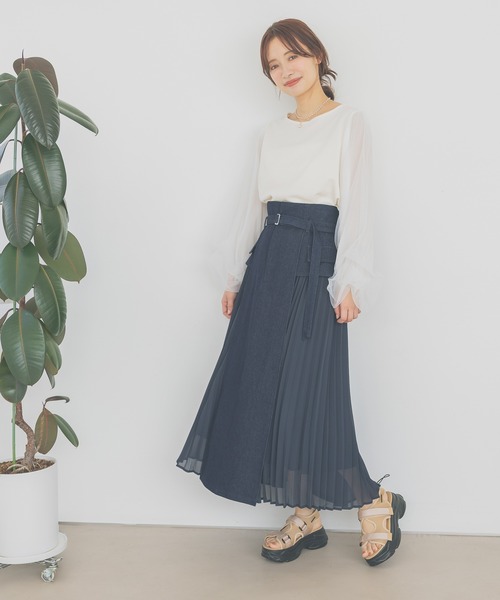 mysty woman(ミスティウーマン)の「異素材プリーツレイヤースカート 320386(スカート・レディース・ブラック/ネイビー・FREE)」の20枚目の写真