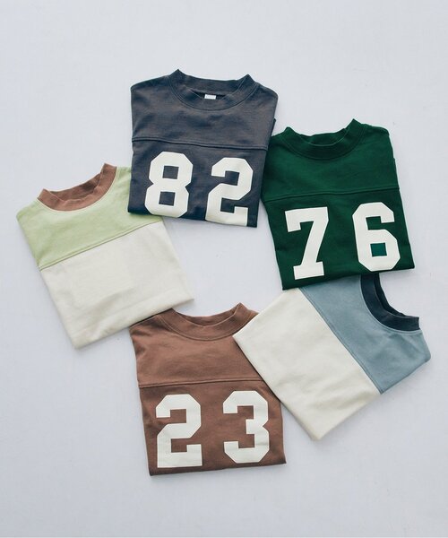 p.premier（ピードットプルミエ）の「【ジュニア対応】イロチ買いしたいフットボール切替長袖Tシャツ（Tシャツ/カットソー・キッズ・ダークグリーン/チャコール/ブラウン/グリーン/ブルー・110/100/140/130/120/90/80）」の14枚目の写真