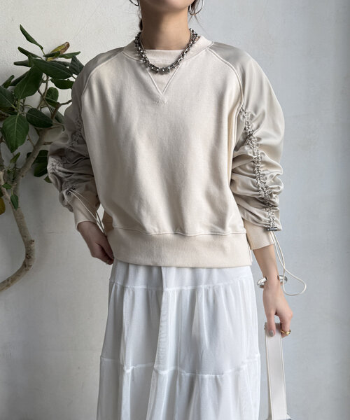 DouDou(ドゥドゥ)の「【WEB限定】 異素材切替ラグランドロストプルオーバー(Tシャツ/カットソー・レディース・グレー/チャコールグレー/アイボリー・FREE)」の8枚目の写真