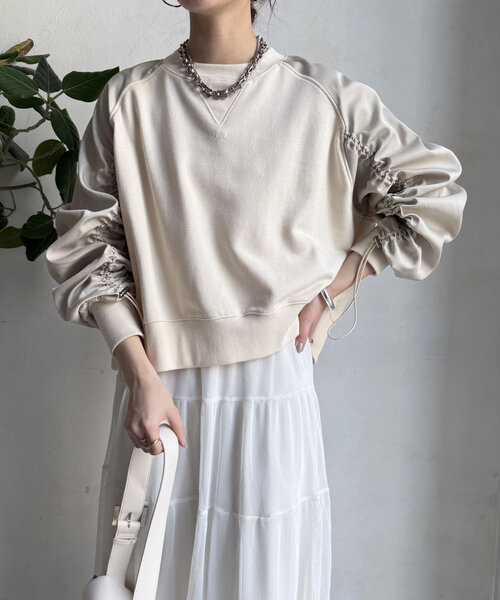 DouDou(ドゥドゥ)の「【WEB限定】 異素材切替ラグランドロストプルオーバー(Tシャツ/カットソー・レディース・グレー/チャコールグレー/アイボリー・FREE)」の9枚目の写真
