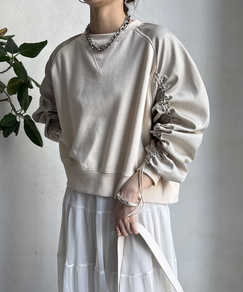 DouDou(ドゥドゥ)の「【WEB限定】 異素材切替ラグランドロストプルオーバー(Tシャツ/カットソー・レディース・グレー/チャコールグレー/アイボリー・FREE)」の10枚目の写真
