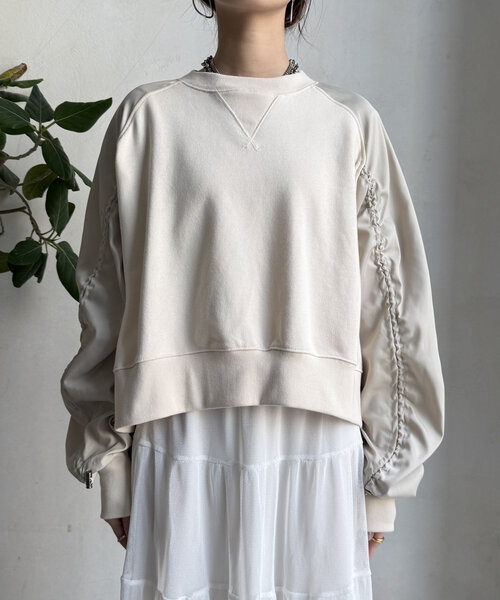 DouDou(ドゥドゥ)の「【WEB限定】 異素材切替ラグランドロストプルオーバー(Tシャツ/カットソー・レディース・グレー/チャコールグレー/アイボリー・FREE)」の12枚目の写真