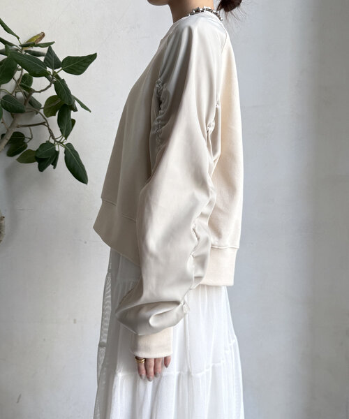 DouDou(ドゥドゥ)の「【WEB限定】 異素材切替ラグランドロストプルオーバー(Tシャツ/カットソー・レディース・グレー/チャコールグレー/アイボリー・FREE)」の13枚目の写真