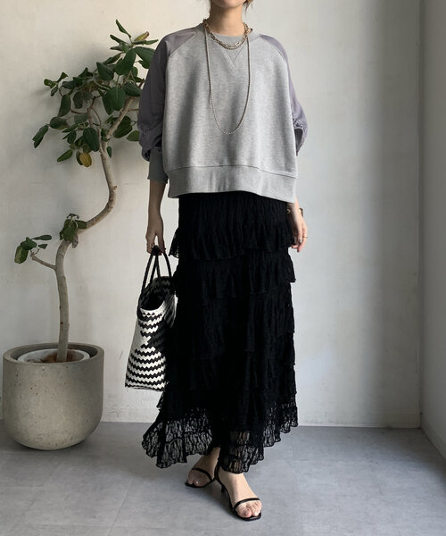 DouDou(ドゥドゥ)の「【WEB限定】 異素材切替ラグランドロストプルオーバー(Tシャツ/カットソー・レディース・グレー/チャコールグレー/アイボリー・FREE)」の21枚目の写真