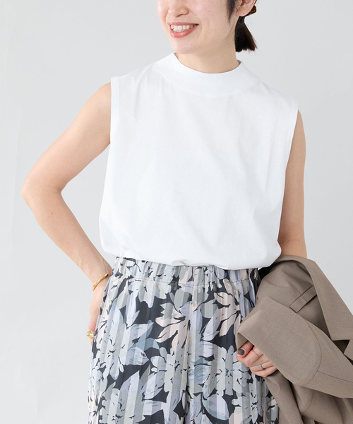 ATON(エイトン)の「ATON(エイトン)MOCKNECK SLEEVELESS PULLOVER KKAGGM0113(Tシャツ/カットソー・レディース・ホワイト/ブラック・SMALL)」の11枚目の写真