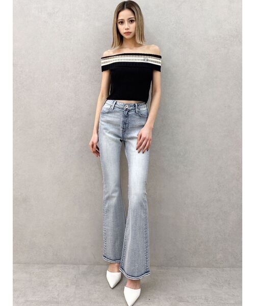 GYDA(ジェイダ)の「SymmetryGYDAオフショルニットトップス(Tシャツ/カットソー・レディース・グレー/オフホワイト/ブラック・FREE)」の6枚目の写真