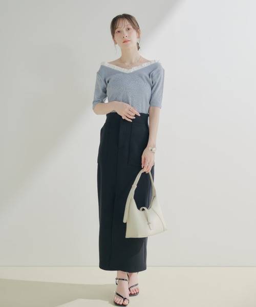 ECREL（エクレール）の「ハイウエストタイトスカート（スカート・レディース・グレー/ブラック・FREE）」の4枚目の写真