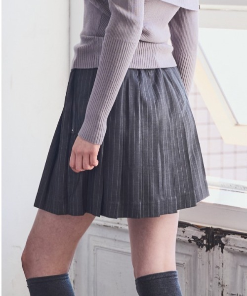 KAREN MILLEN ストライプ プリーツ　ニットスカート M ラメプリーツニットスカート