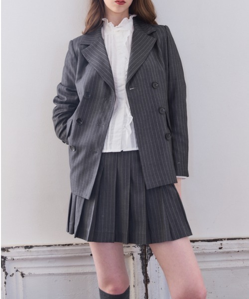 Meline M(メリンエム)の「Timeless pleated Stripe Skirt タイムレスプリーツストライプスカート(スカート・レディース・グレー・FREE)」の6枚目の写真