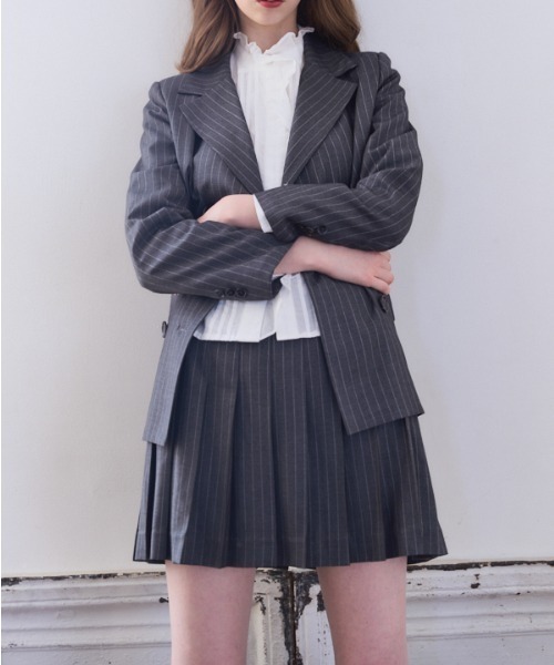 Meline M(メリンエム)の「Timeless pleated Stripe Skirt タイムレスプリーツストライプスカート(スカート・レディース・グレー・FREE)」の15枚目の写真