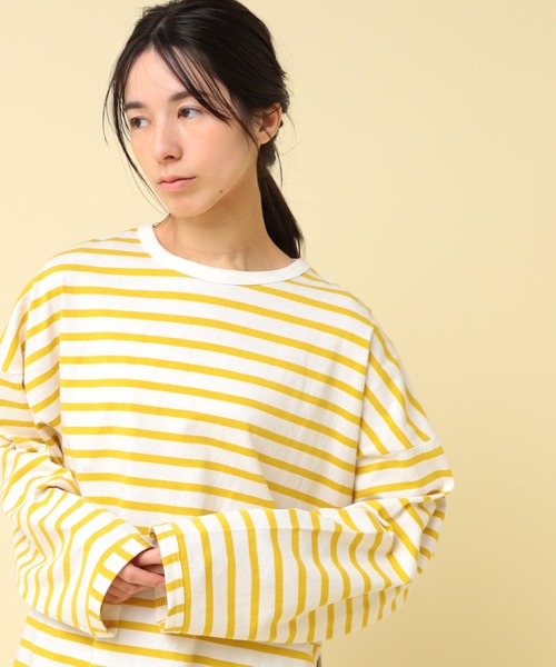 RNA-N(アールエヌエーエヌ)の「M2432 コットンボーダービッグロンT(Tシャツ/カットソー・レディース・ブラック系その他/ブラック×ホワイト/ベージュ系その他/ホワイト×イエロー・FREE)」の2枚目の写真