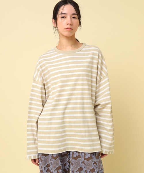 RNA-N(アールエヌエーエヌ)の「M2432 コットンボーダービッグロンT(Tシャツ/カットソー・レディース・ブラック系その他/ブラック×ホワイト/ベージュ系その他/ホワイト×イエロー・FREE)」の12枚目の写真