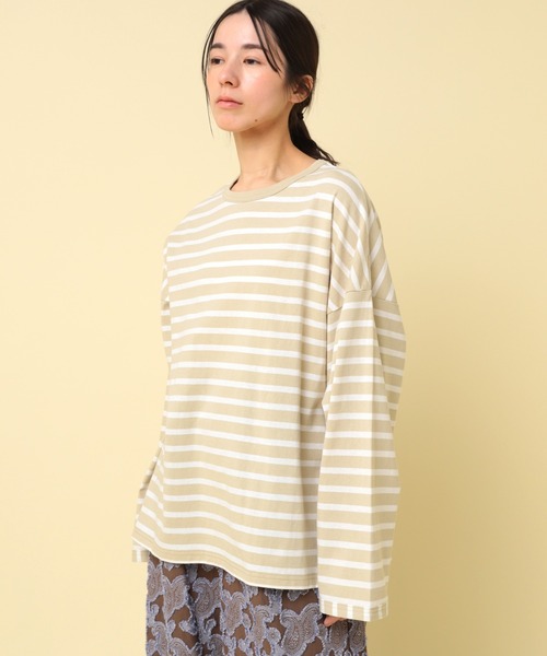 RNA-N(アールエヌエーエヌ)の「M2432 コットンボーダービッグロンT(Tシャツ/カットソー・レディース・ブラック系その他/ブラック×ホワイト/ベージュ系その他/ホワイト×イエロー・FREE)」の13枚目の写真