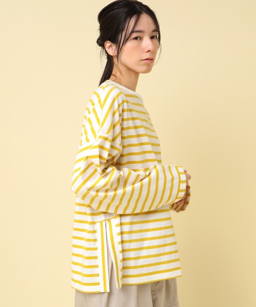 RNA-N(アールエヌエーエヌ)の「M2432 コットンボーダービッグロンT(Tシャツ/カットソー・レディース・ブラック系その他/ブラック×ホワイト/ベージュ系その他/ホワイト×イエロー・FREE)」の6枚目の写真