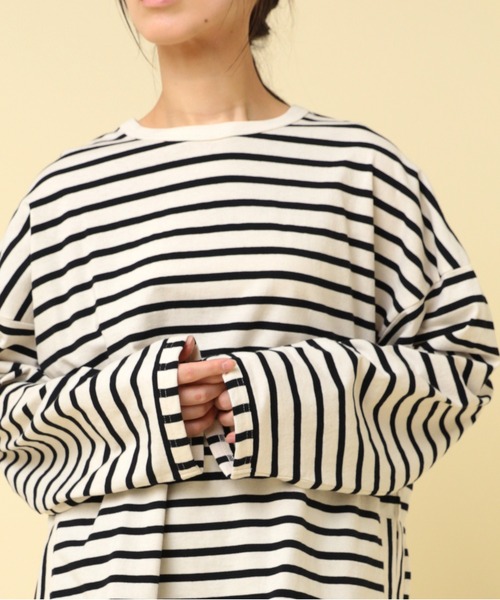 RNA-N(アールエヌエーエヌ)の「M2432 コットンボーダービッグロンT(Tシャツ/カットソー・レディース・ブラック系その他/ブラック×ホワイト/ベージュ系その他/ホワイト×イエロー・FREE)」の15枚目の写真