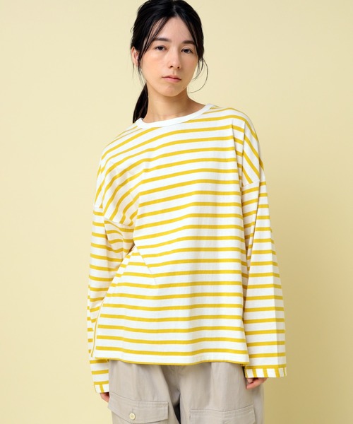 RNA-N(アールエヌエーエヌ)の「M2432 コットンボーダービッグロンT(Tシャツ/カットソー・レディース・ブラック系その他/ブラック×ホワイト/ベージュ系その他/ホワイト×イエロー・FREE)」の5枚目の写真