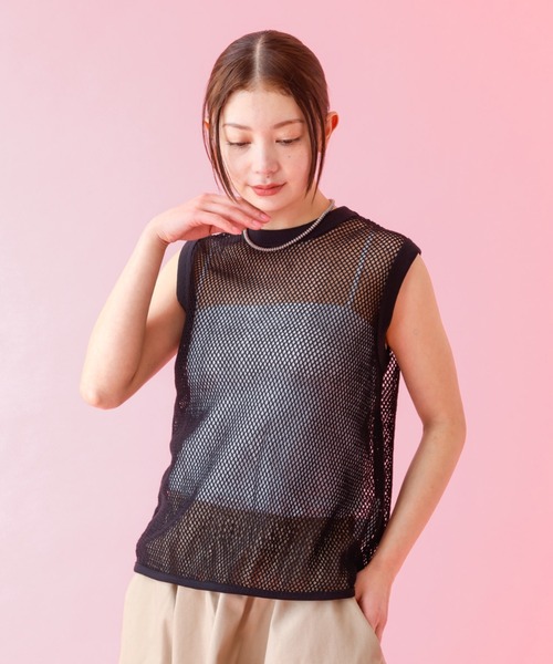 Johnbull（ジョンブル）の「【JOHNBULL/ジョンブル】メッシュノースリーブトップス / タンクトップ / シアー【WEB限定】（Tシャツ/カットソー・レディース・ブラック/ベージュ・フリー）」の19枚目の写真