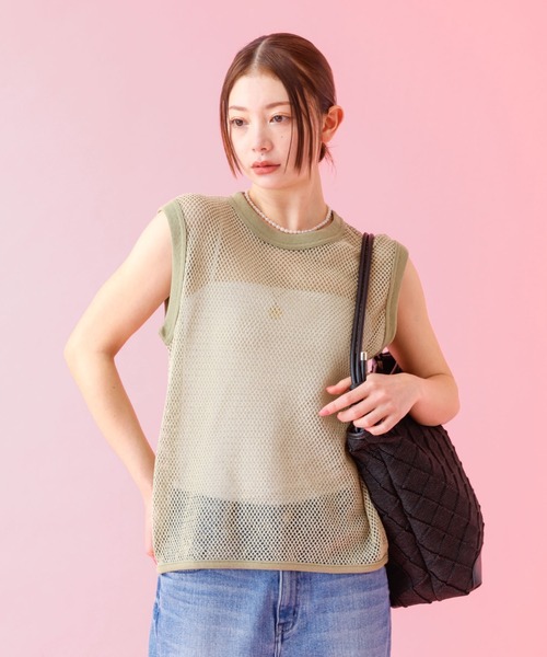 Johnbull（ジョンブル）の「【JOHNBULL/ジョンブル】メッシュノースリーブトップス / タンクトップ / シアー【WEB限定】（Tシャツ/カットソー・レディース・ブラック/ベージュ・フリー）」の14枚目の写真