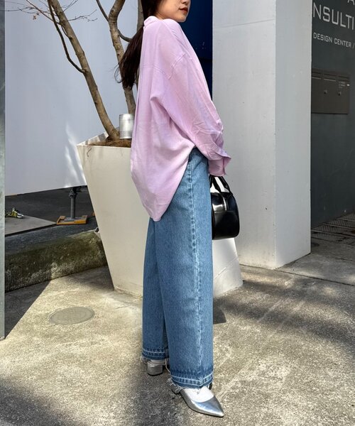 CIAOPANIC TYPY（チャオパニックティピー）の「【冷房・日焼け対策/ロングセラー】リネンレーヨンバンドカラーシャツ（シャツ/ブラウス・レディース・ピンク/カーキ/ベージュ/イエロー/ネイビー/チャコールグレー/ホワイト/レッド・ONE SIZE）」の9枚目の写真