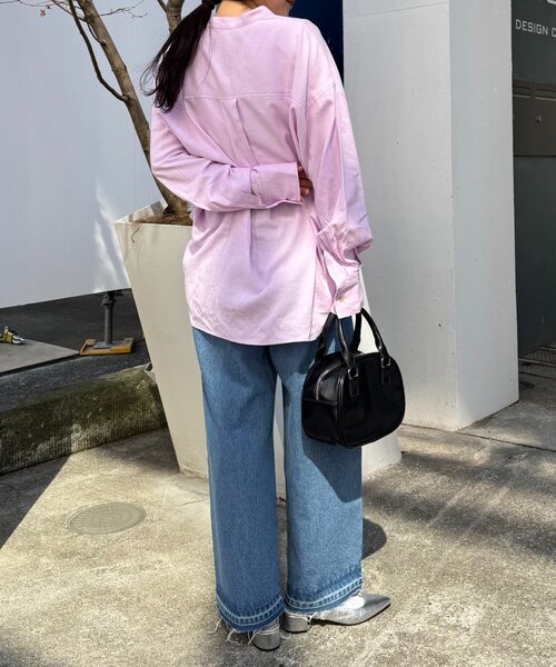 CIAOPANIC TYPY（チャオパニックティピー）の「【冷房・日焼け対策/ロングセラー】リネンレーヨンバンドカラーシャツ（シャツ/ブラウス・レディース・ピンク/カーキ/ベージュ/イエロー/ネイビー/チャコールグレー/ホワイト/レッド・ONE SIZE）」の10枚目の写真