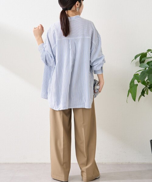 CIAOPANIC TYPY（チャオパニックティピー）の「【冷房・日焼け対策/ロングセラー】リネンレーヨンバンドカラーシャツ（シャツ/ブラウス・レディース・ピンク/カーキ/ベージュ/イエロー/ネイビー/チャコールグレー/ホワイト/レッド・ONE SIZE）」の20枚目の写真