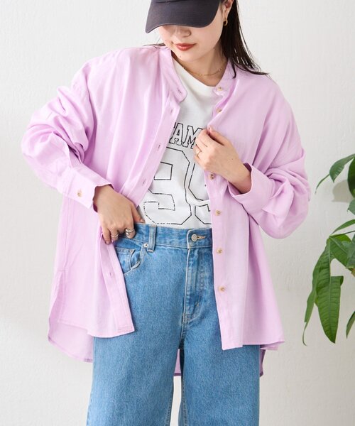 CIAOPANIC TYPY（チャオパニックティピー）の「【冷房・日焼け対策/ロングセラー】リネンレーヨンバンドカラーシャツ（シャツ/ブラウス・レディース・ピンク/カーキ/ベージュ/イエロー/ネイビー/チャコールグレー/ホワイト/レッド・ONE SIZE）」の21枚目の写真