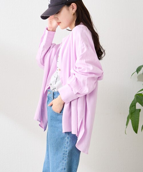 CIAOPANIC TYPY（チャオパニックティピー）の「【冷房・日焼け対策/ロングセラー】リネンレーヨンバンドカラーシャツ（シャツ/ブラウス・レディース・ピンク/カーキ/ベージュ/イエロー/ネイビー/チャコールグレー/ホワイト/レッド・ONE SIZE）」の22枚目の写真