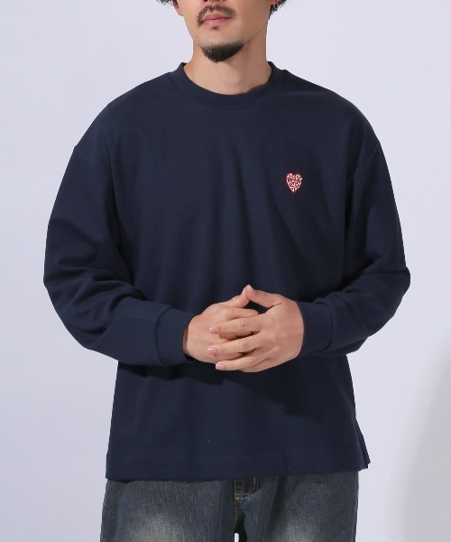 LUXSTYLE（ラグスタイル）の「ワンポイント刺繍入りロンT（Tシャツ/カットソー・メンズ・ネイビー/ホワイト/グレー/ブラック・L/XL/M）」の4枚目の写真