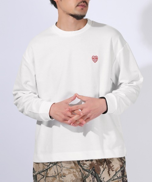 LUXSTYLE（ラグスタイル）の「ワンポイント刺繍入りロンT（Tシャツ/カットソー・メンズ・ネイビー/ホワイト/グレー/ブラック・L/XL/M）」の2枚目の写真