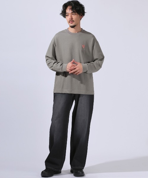 LUXSTYLE（ラグスタイル）の「ワンポイント刺繍入りロンT（Tシャツ/カットソー・メンズ・ネイビー/ホワイト/グレー/ブラック・L/XL/M）」の10枚目の写真